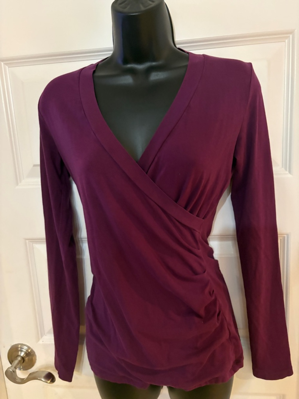 CAbi Plum Wrap-Style Long Sleeve Top